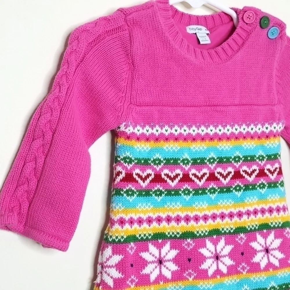 Gap Lined Fair Isle Knit Heart Dress 6-12m